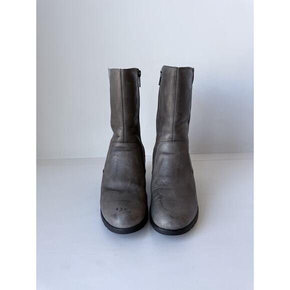 UGG Joely Wedge Boot 1012528 Gray Leather Zip Waterproof Lined Boots Size 7 - Picture 4 of 11